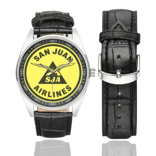 San Juan Airlines Men's Casual Leather Strap Watch.