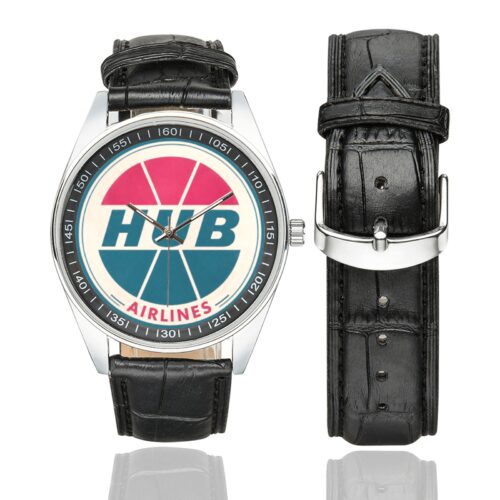 HUB Airlines Men's Casual Leather Strap Watch.