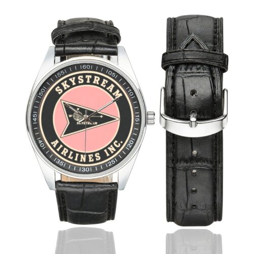 skystream airlines Men's Casual Leather Strap Watch.