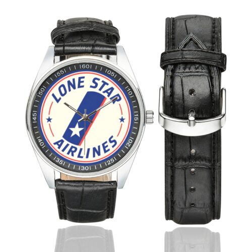 Lone star airlines Men's Casual Leather Strap Watch.