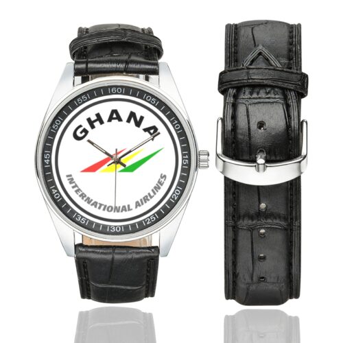 ghana international Men's Casual Leather Strap Watch.