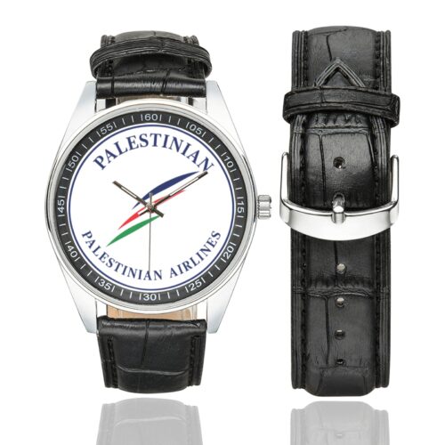 Palestinian airlines Men's Casual Leather Strap Watch.