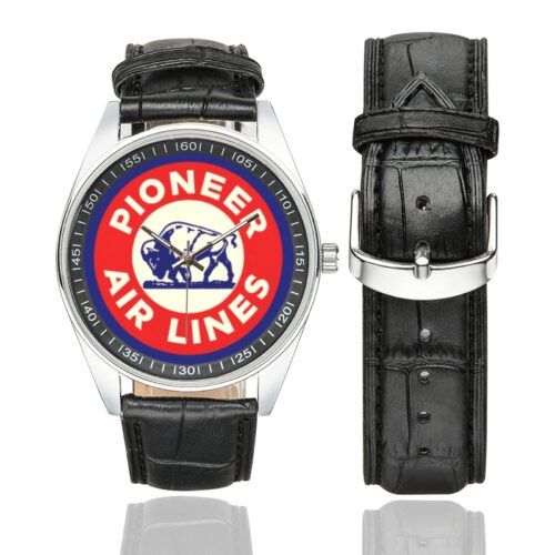Pionneer airlines Men's Casual Leather Strap Watch.