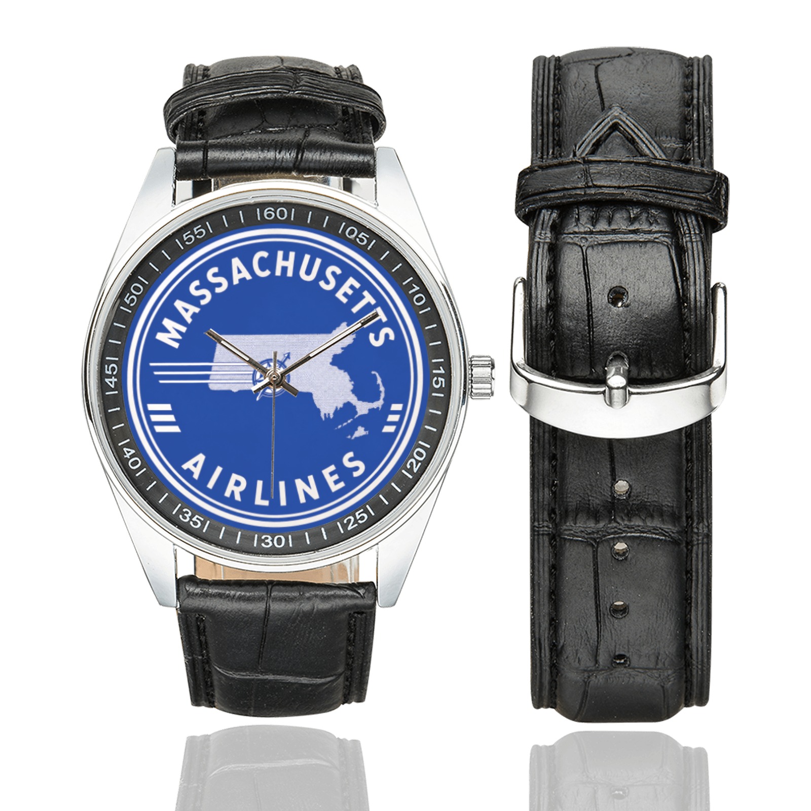 Massachusetts airlines Men's Casual Leather Strap Watch.
