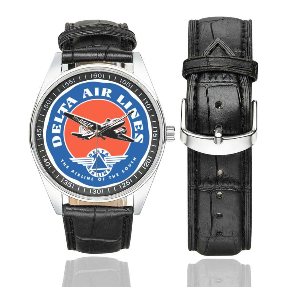 Delta Airlines Men's Casual Leather Strap Watch.