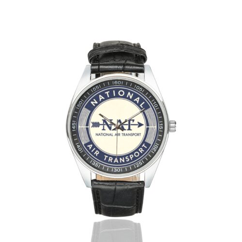 Alternative view of National air transport Men's Casual Leather Strap Watch.