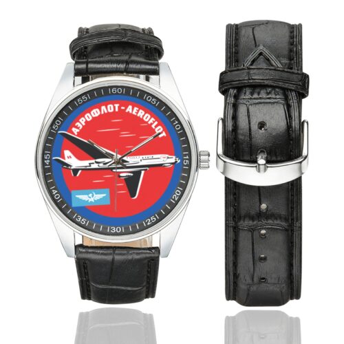 aeroflot vintage Men's Casual Leather Strap Watch.