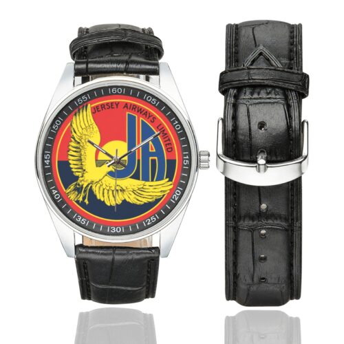 Jersey airlines Men's Casual Leather Strap Watch.