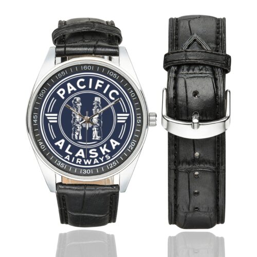 Pacific alaska Men's Casual Leather Strap Watch.