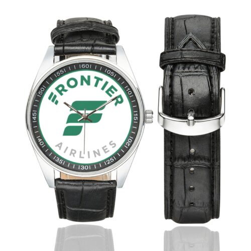 frontier airlines Men's Casual Leather Strap Watch.