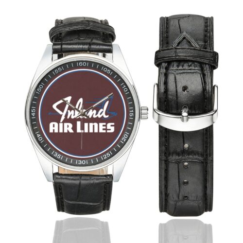 Inland air lines Men's Casual Leather Strap Watch.