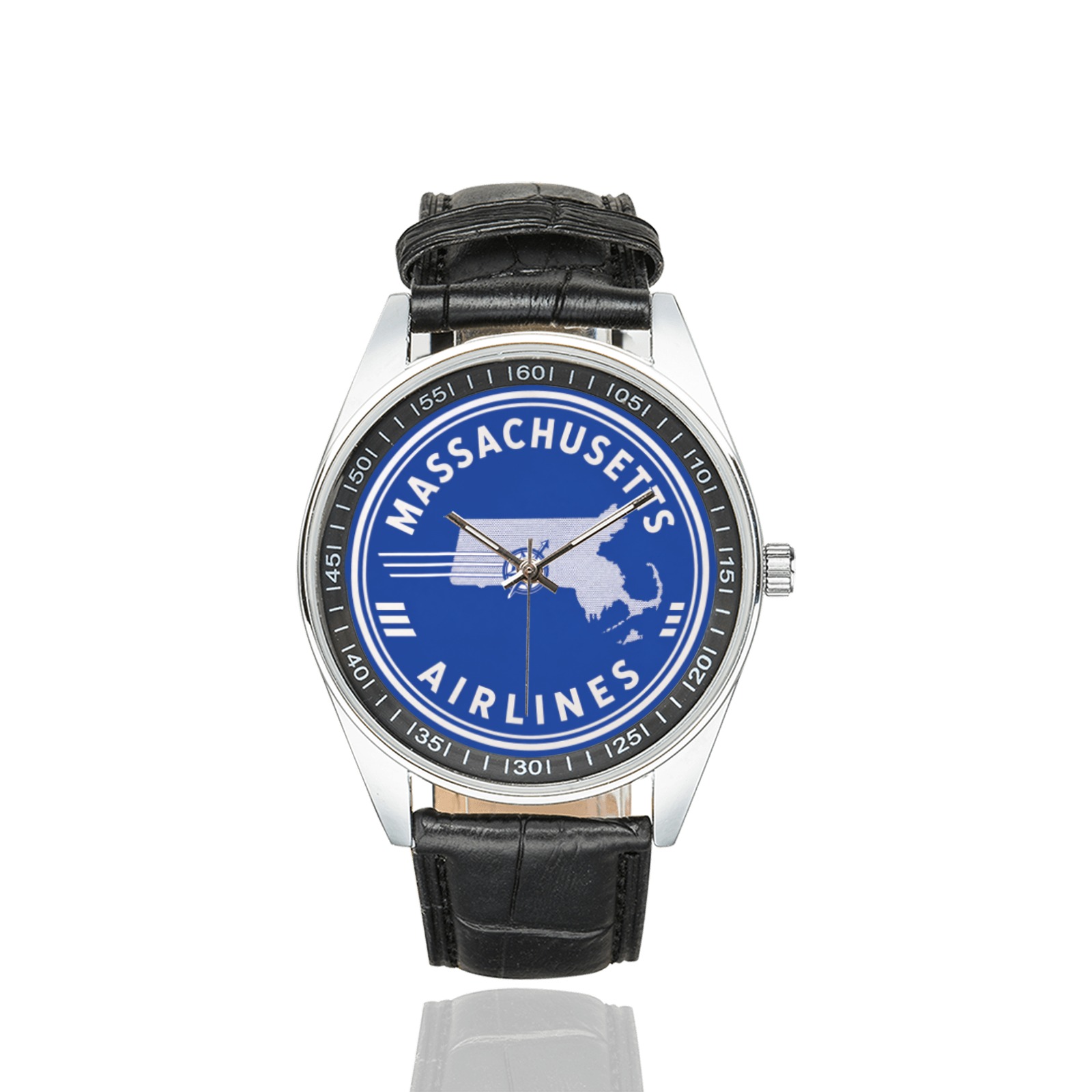 Massachusetts airlines Men's Casual Leather Strap Watch. - Image 2