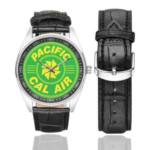 Pacific cal air Men's Casual Leather Strap Watch.
