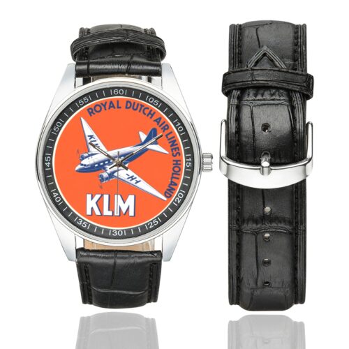 KLM vintage 02 Men's Casual Leather Strap Watch.